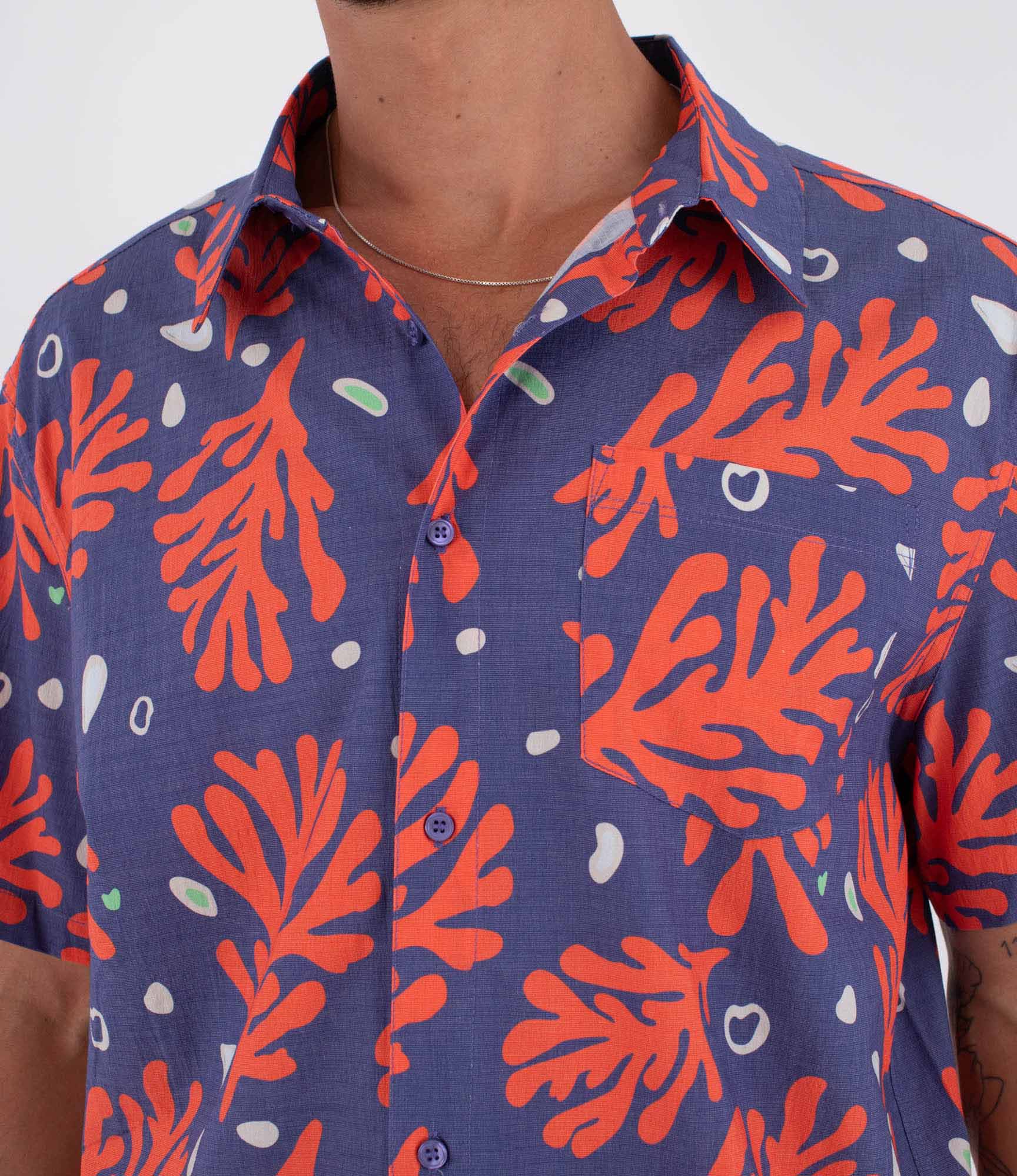 Chemise à manches courtes pour homme - Printing press coral