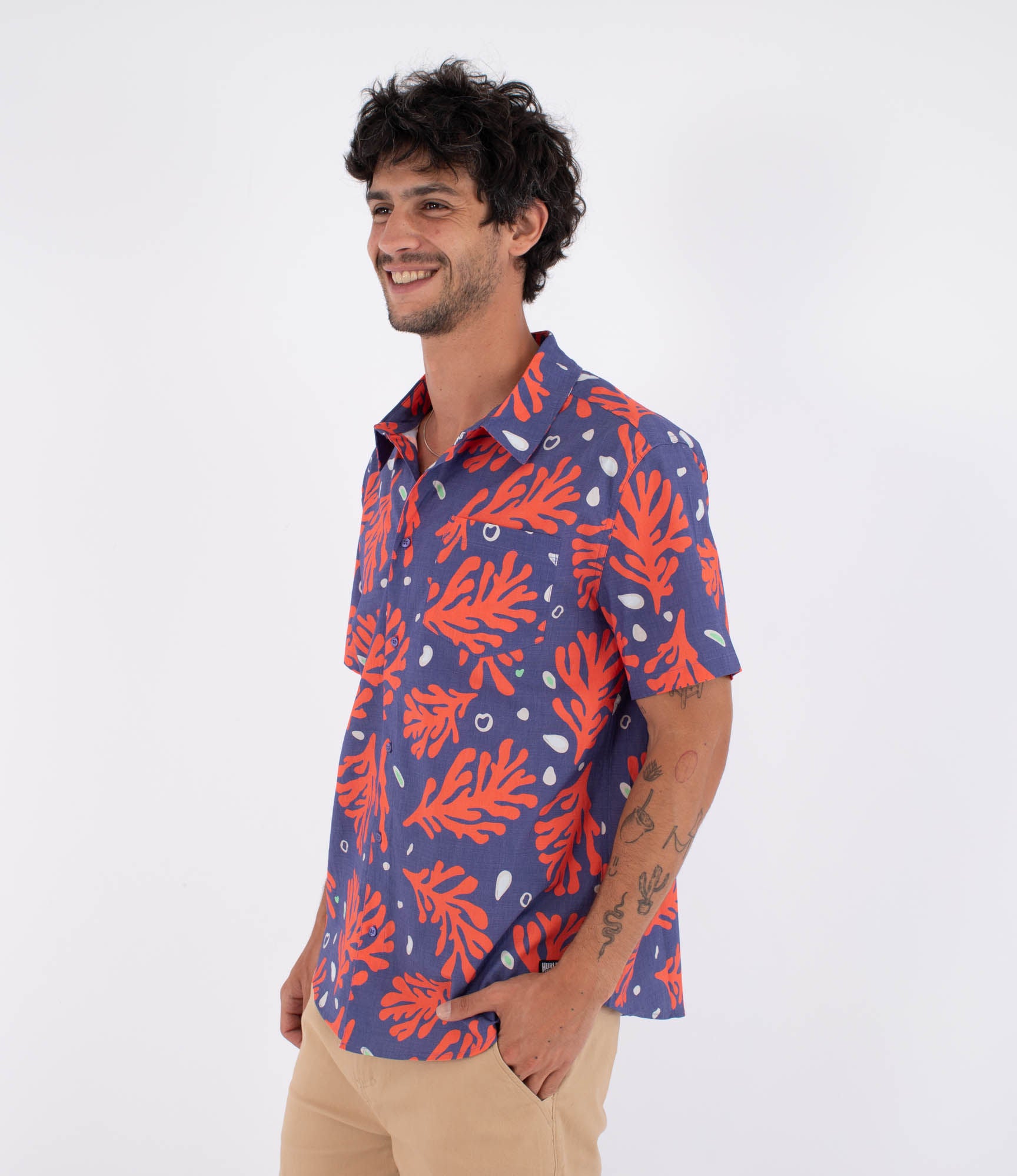 Chemise à manches courtes pour homme - Printing press coral